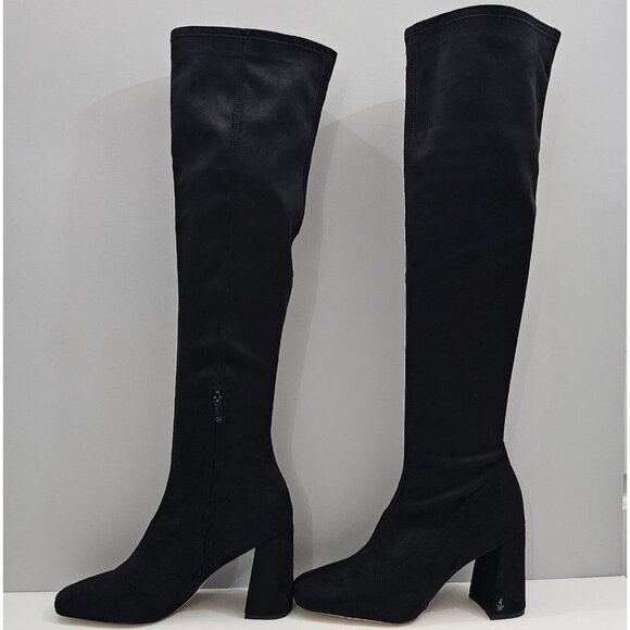 NEW Sam Edelman Cosette Over The Knee Boot Womens 10.5 Black Faux Suede Heeled - Picture 2 of 14